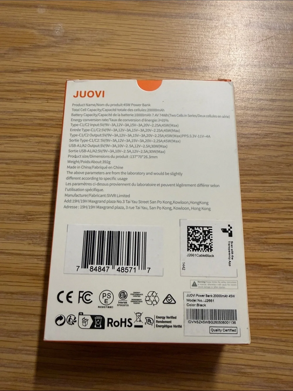 Ovi 45W Power Bank Charger in Black and Gray with LED Display